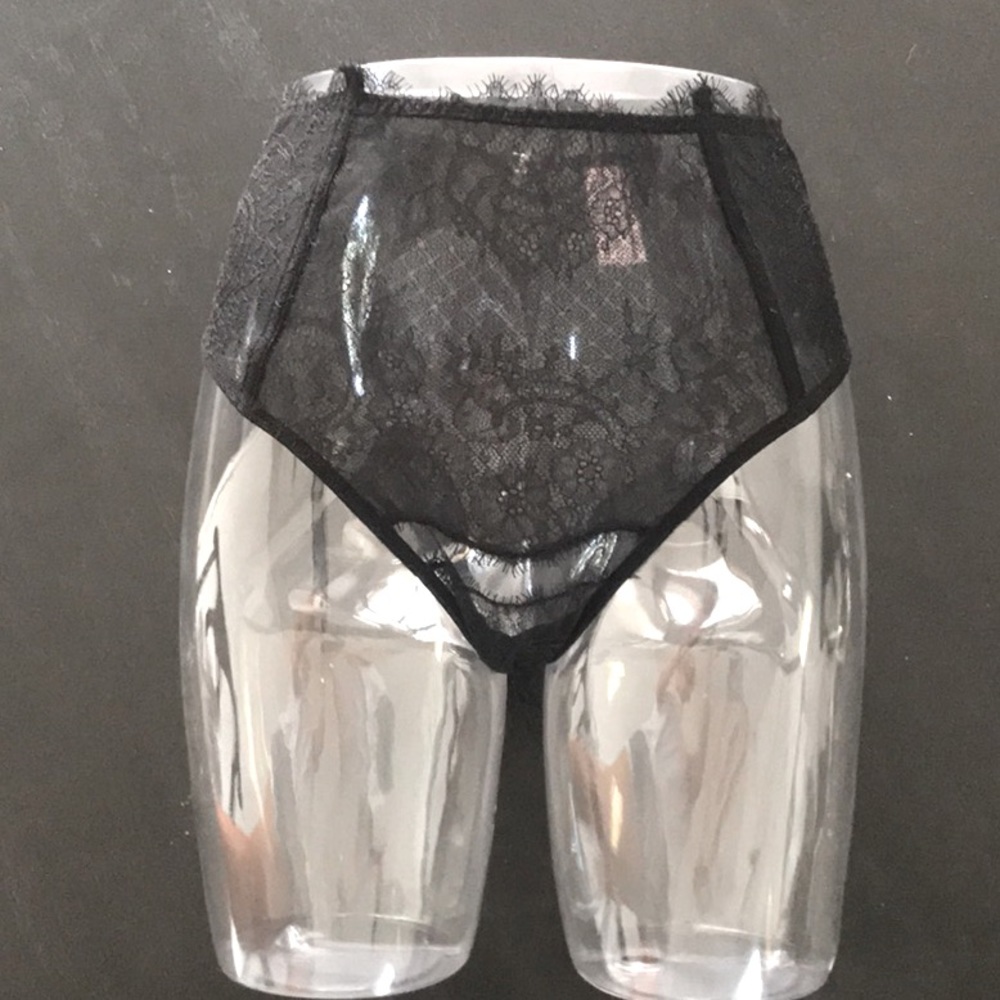 NWT VS High Waist Rise Thong Panty Small Black Lace